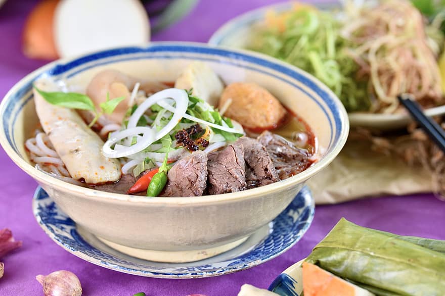 vietnamesisk mat, Beef Nudler, mat, tallerken
