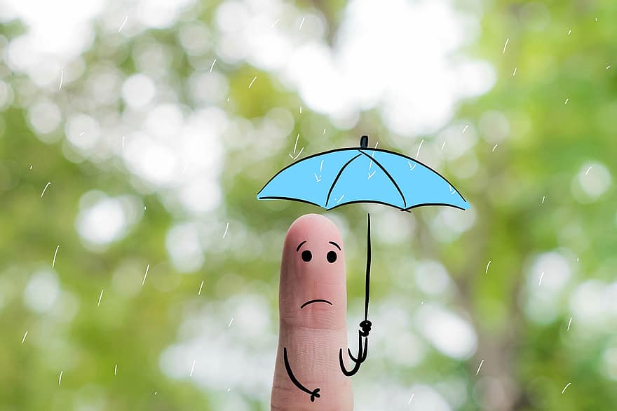 finger art, ensam, regn, paraply, ledsen, känsla, utomhus, väder, regndroppar, finger, konst