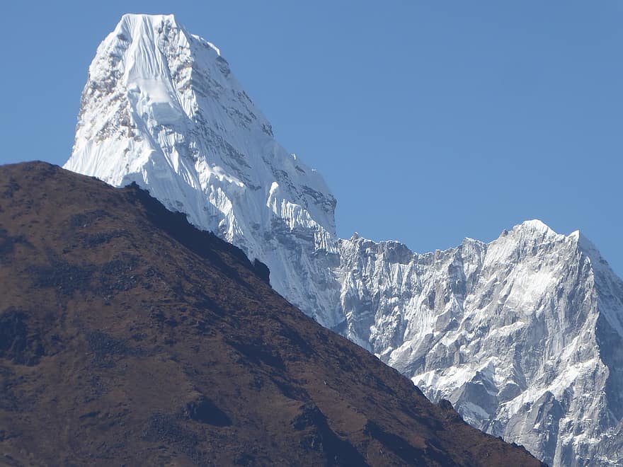 Кхумбу, Непал, Гималаи, горы, снег, гора, горная вершина, лед, пейзаж, горный хребет, синий