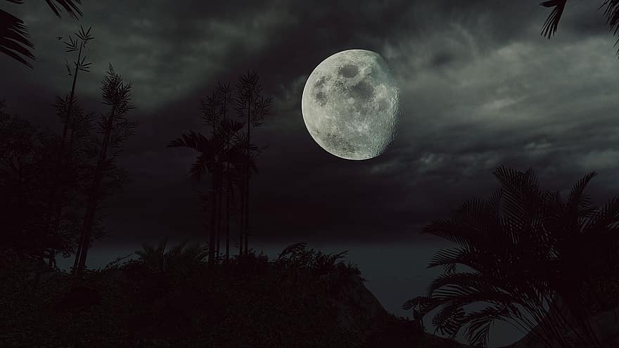 місяць, ніч, небо, супутник, природи, фарба, мистецтво, вид, шпалери, астрономія, зірок