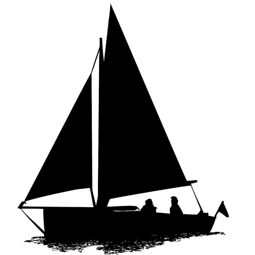 zeilboot, boot, jacht, het zeilen, zwart, silhouet, sport, hobby, tijdverdrijf