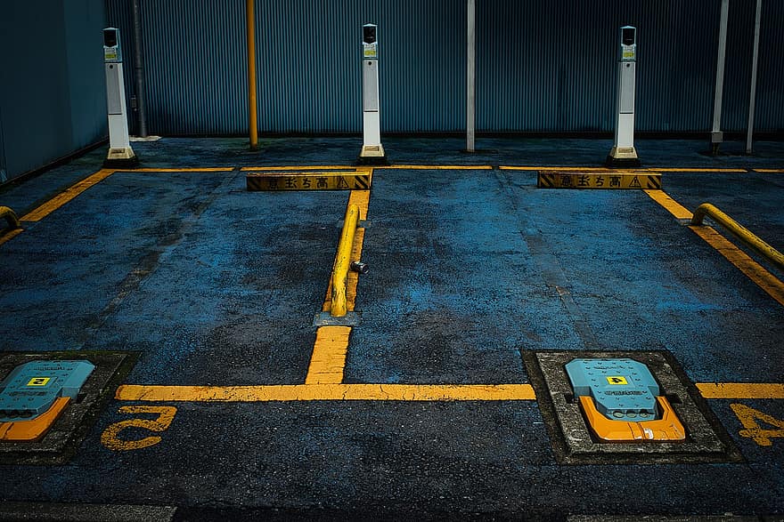 parking, garaż, park, żółta linia