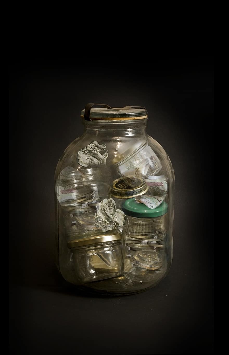 Money, Savings, Jar, Currency, Finance, Saving, Contribution, Business, close-up, glass, single object