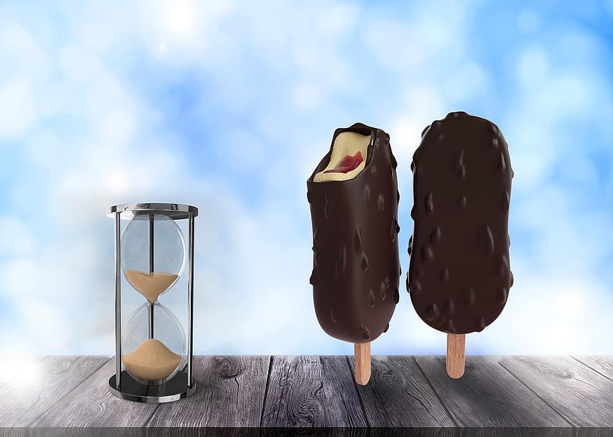 आइसक्रीम, चॉकलेट, hourglass, पृष्ठभूमि, popsicle, मिठाई, सर्दी, जमे हुए, इलाज, आकाश, बादलों