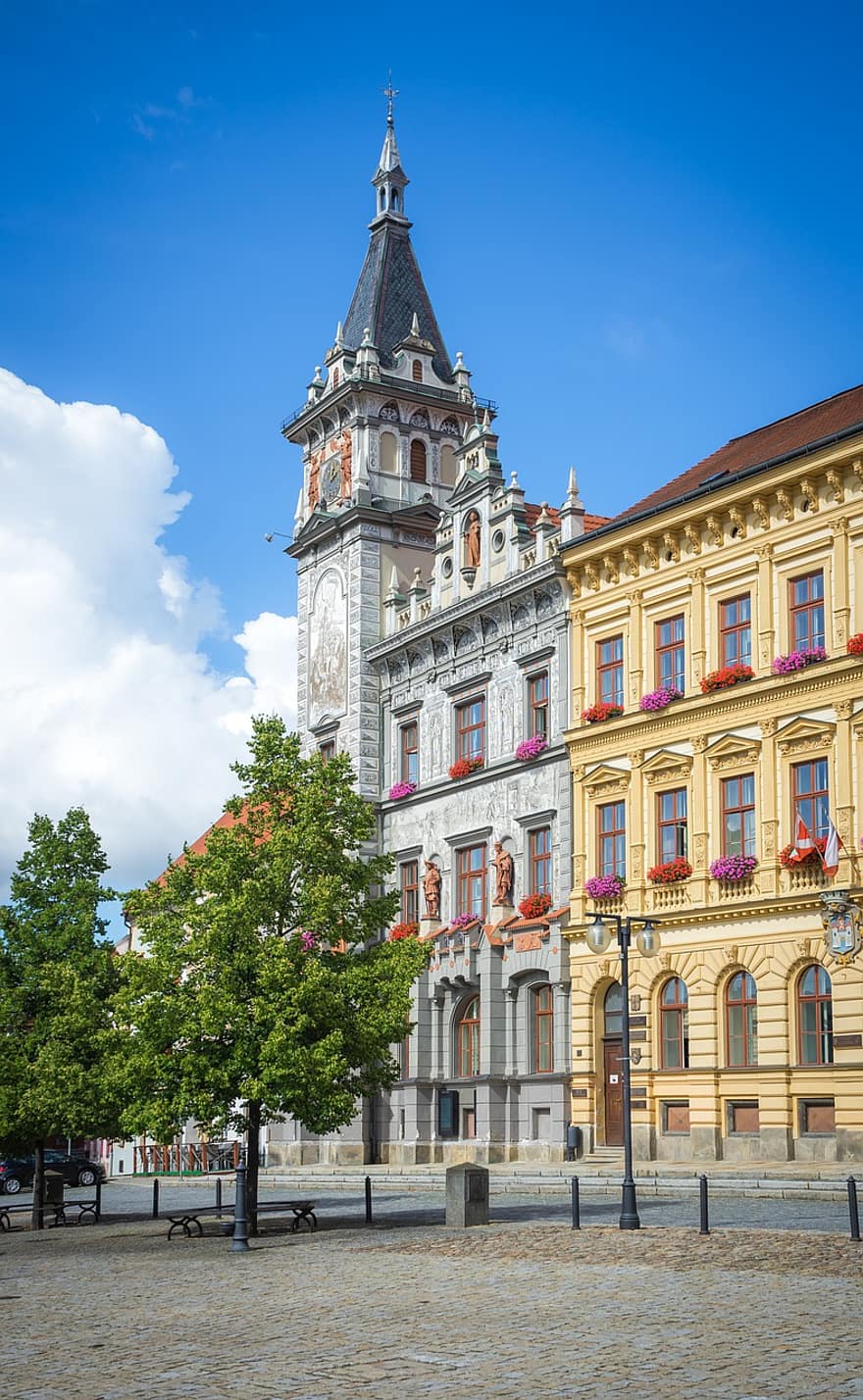 実情、チェコ共和国、町役場、歴史的中心、建物、市の中心部、ランドマーク、ボヘミア、南ボヘミア、ファサード、シティ
