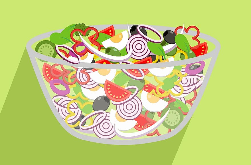 salat, sund og rask, skitse, grafisk, grøntsager, mad