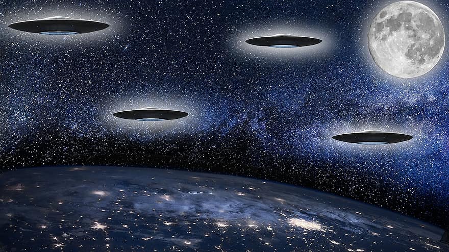 UFO, měsíc, prostor, planeta, futuristický