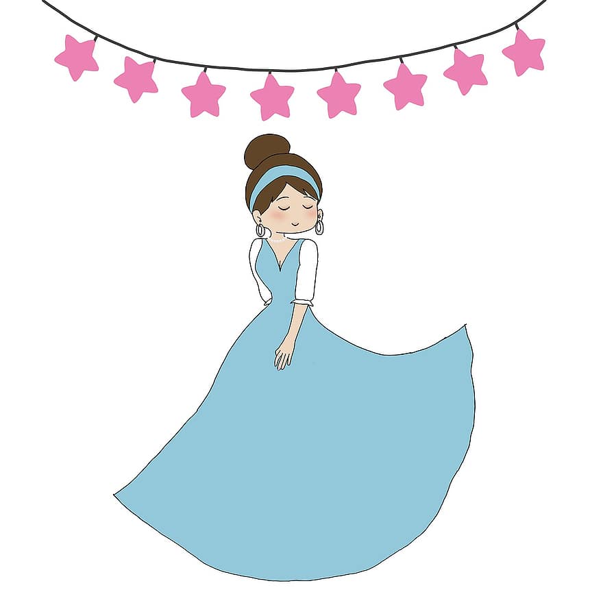 miela mergina, Miela princesė, Mergina išleistuvių suknelėje, gimtadienio kortele, gimtadienio dekoro