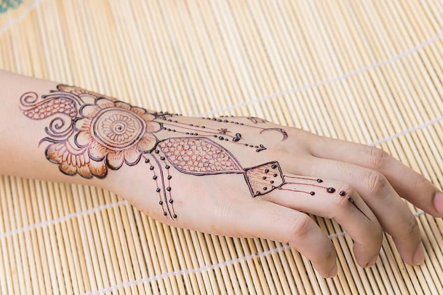 一時的な刺青、ヘンナ、ハンド、アート、ボディーアート、ボディーペイント、ヘナタトゥー、入れ墨、インド人、インドの花嫁、インド文化