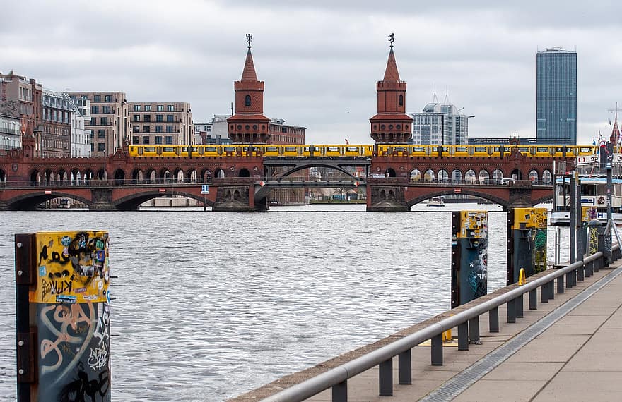 Berlin, Miasto, most, podróżować, turystyka, oberbaumbrücke, pływ