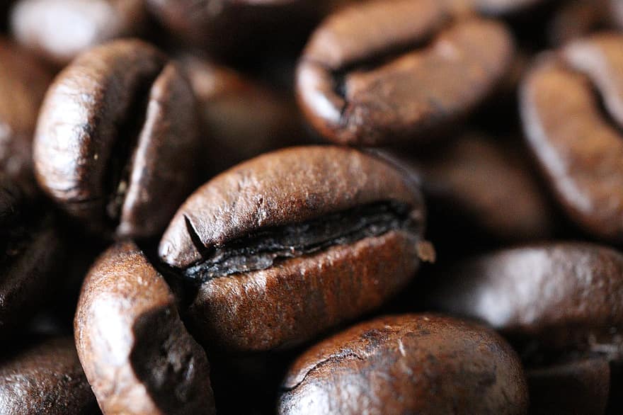 granos de café, café, comida, beber, asado, aroma, café negro, cafeína, de cerca, frijol, antecedentes