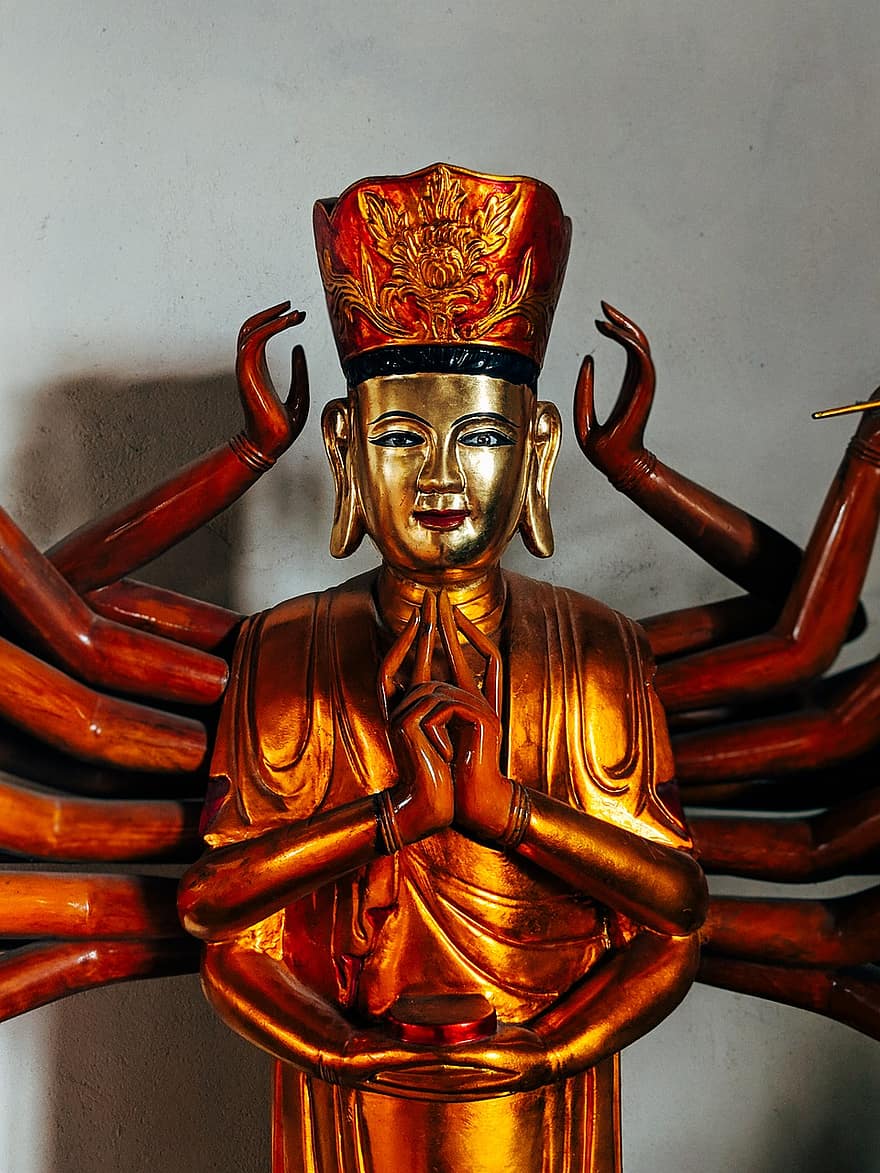 statue, sculpture, figurine, mains, or, religion, bouddhiste, d'or, antique, méditation, Culture