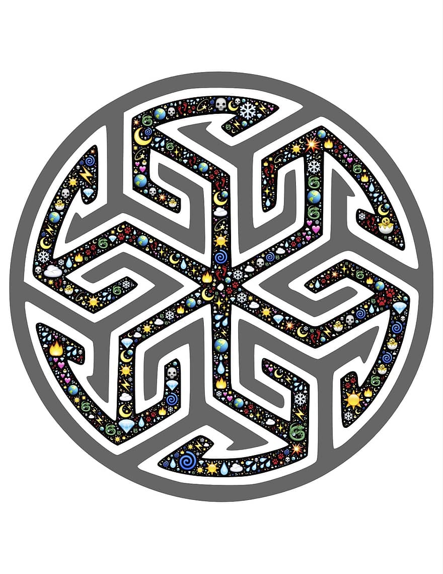 symboli, pyörä, Mandala, design, kuvio, islam, uskonnollinen, mystinen, nuolet, pinnoja, emoji