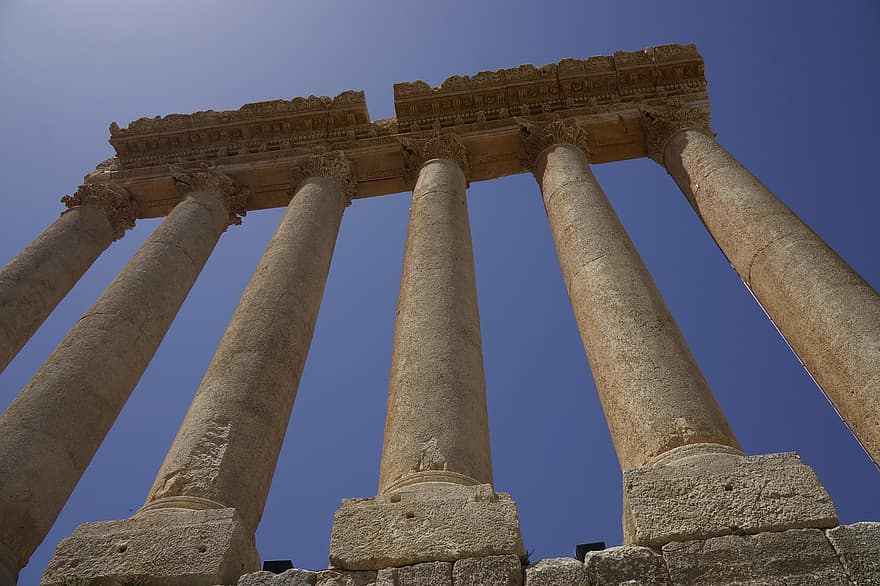 バアルベック、廃墟、レバノン、ヘリオポリス、木星の寺院、寺院、柱、建築、建物、ランドマーク、ローマ人