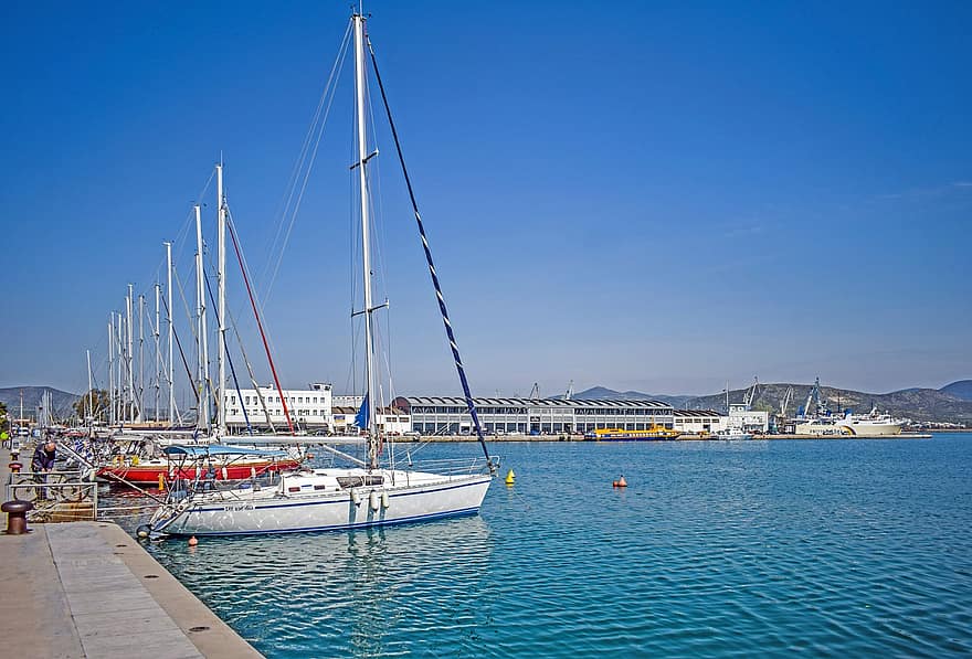 Boats, Sailing Boats, Port, Harbor, Sea, Dock, Town, Summer, Volos, nautical vessel, yacht