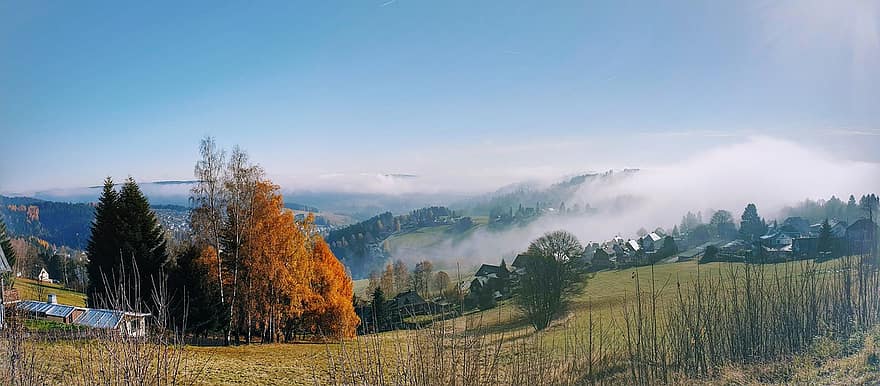 산들, 자연, 가을, 시즌, 옥외, 골짜기, Klingenthal, 보그 랜드, 독일, 애쉬 버그, 산