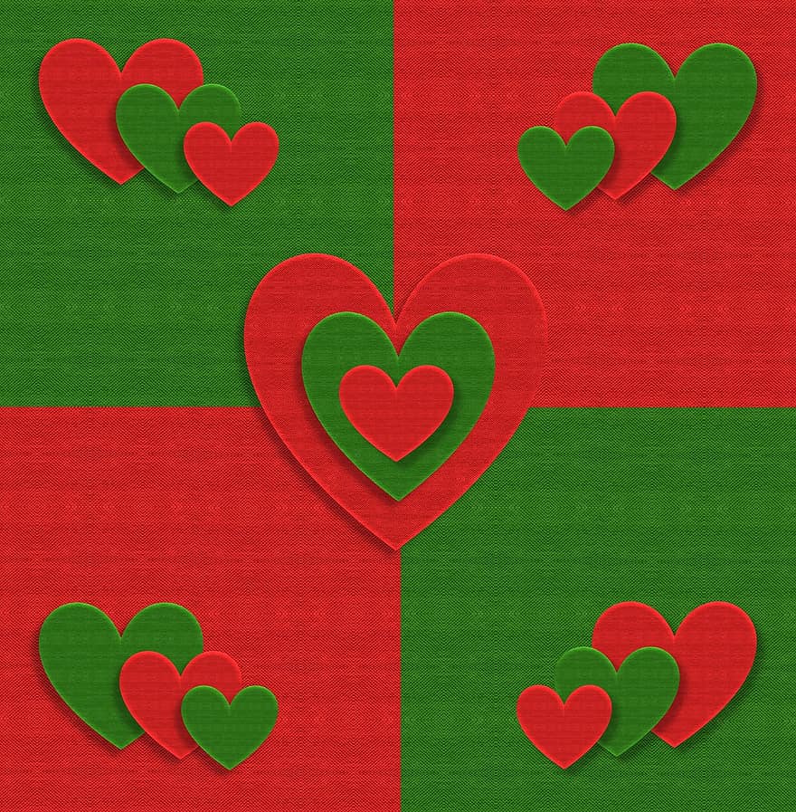Christmas, Fabric, Hearts, Love, Red, Green, Design, Merry, Bright, Colorful, Holiday