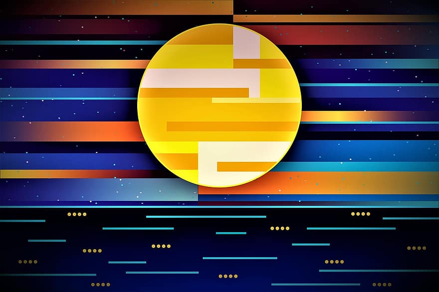 Background, Abstract, Horizon, Full Moon, Colors, Stylized