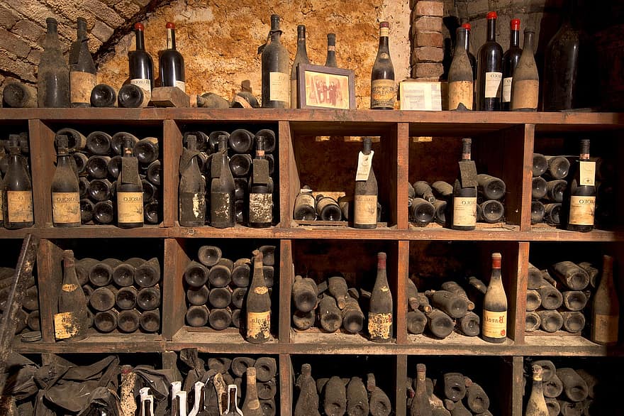 anggur, gudang di bawah tanah, rak, botol, penyimpanan