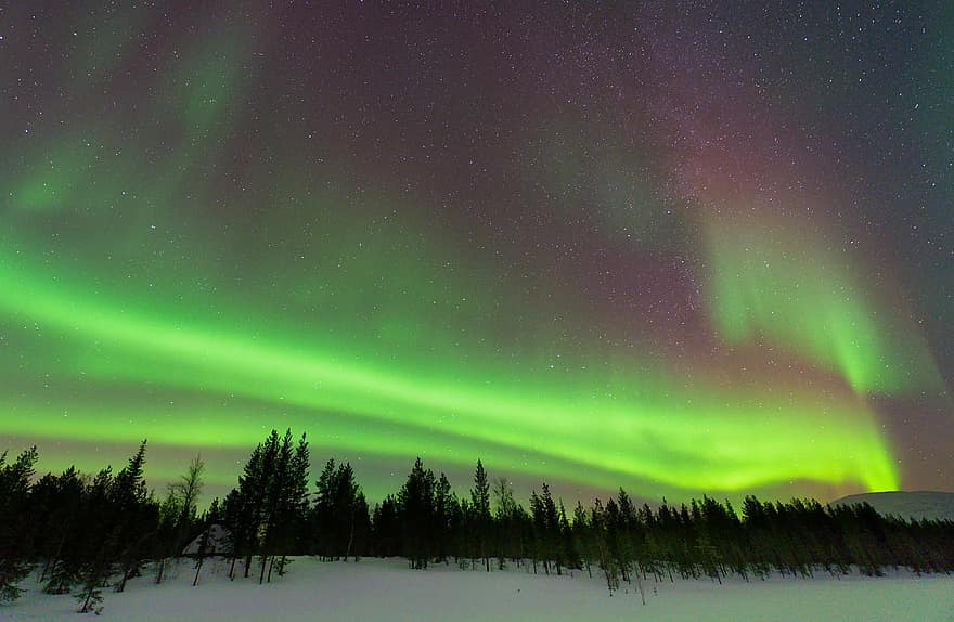 Polar Aurora, natur, himmel, snø, vinter, Lappland, natt, stjerne, rom, astronomi, aurora polaris
