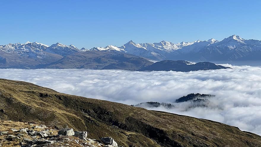 góry, chmury, krajobraz, łańcuchy górskie, Natura, szczyt, niebo, turystyka, Graubünden, Góra, szczyt górski