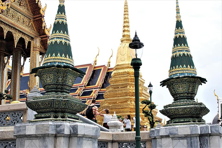 tinning, arkitektur, bygning, gull, thailand