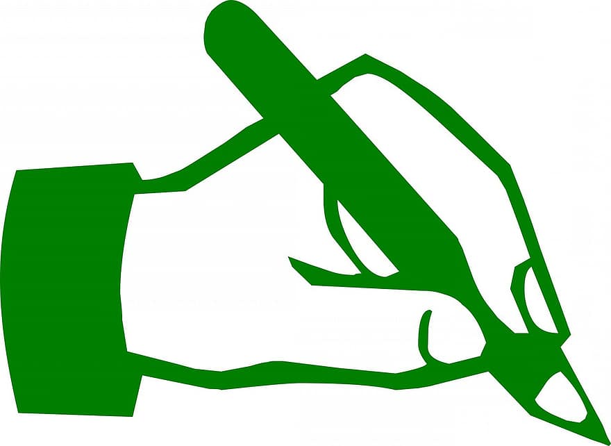 zelená, pero, symbol, ruka, psaní, slovo, izolovaný, bílý