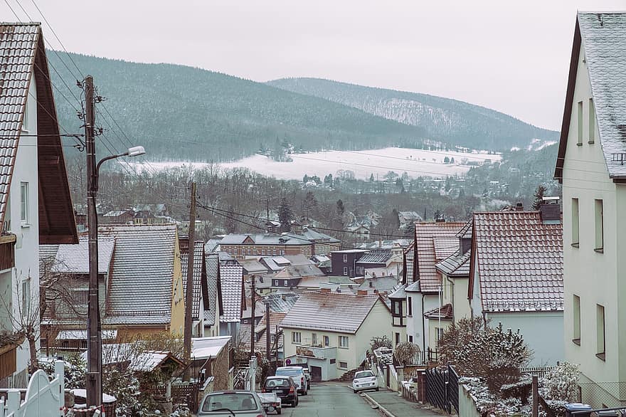 Тюрингия, село, зима, град, градче