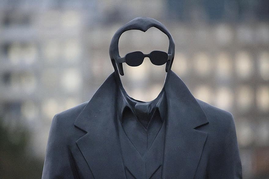 maska, sejas, skulptūra, priekšnieks, vīriešiem, uzvalks, biznesmenis, saulesbrilles, viens cilvēks, pieaugušais, modē