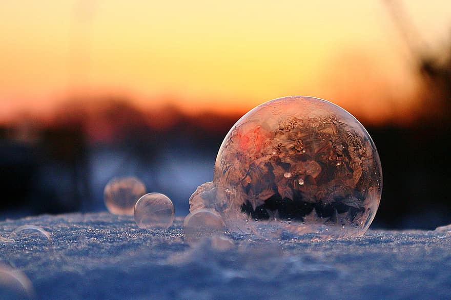 boble, Frosset, vinter, sne, kold, is, iskrystaller, vinterlige, frost, frosne boble, sæbeboble