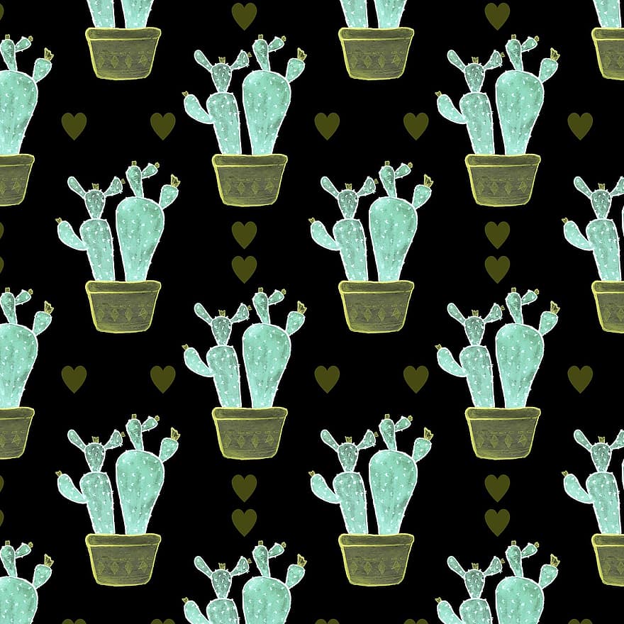 Cactus, Plant Pot, Background, Pattern, Design, Seamless, Seamless Pattern, Wallpaper, Seamless Background, Scrapbooking, Digital Scrapbooking