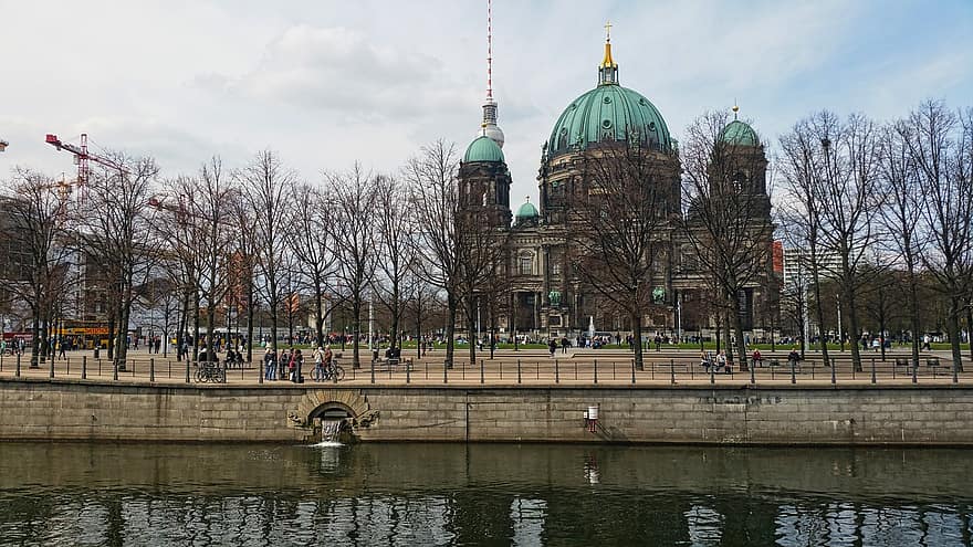 Berlins katedral, arkitektur, by, kanal, sightseeing, berlin, historisk, landemerke, kirke, dom