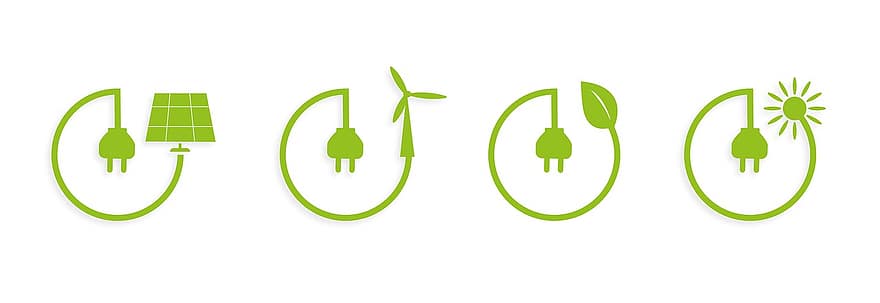 الطاقة الشمسية ، طاقة بديلة ، طاقة الرياح ، كهرباء ، أيقونة ، شعار ، بيئة ، الحفاظ على البيئة ، إعادة التدوير ، توضيح ، توليد الوقود والطاقة