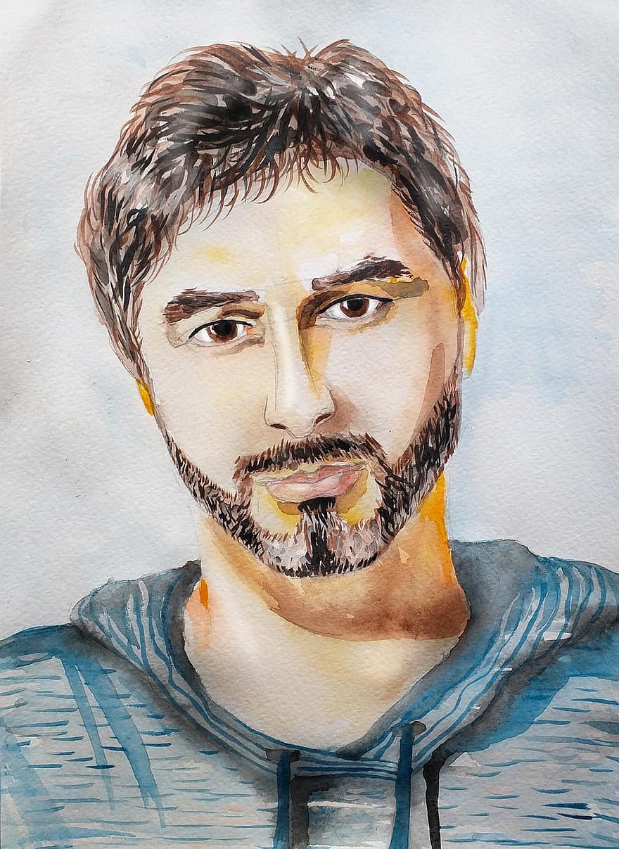 Portrait, Man, Guy, Watercolor, Person, Grown Up, Young, Eyes, People, Expression, Beautiful