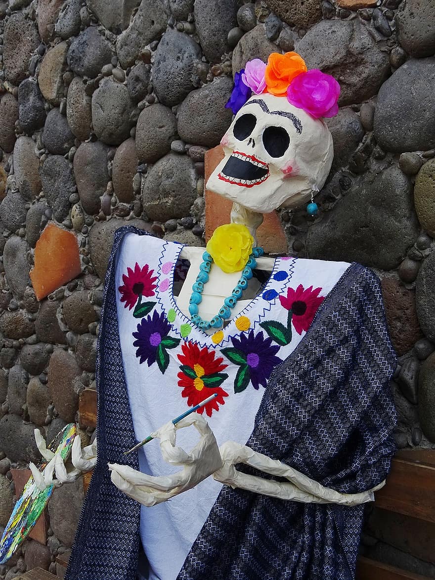 Le jour des morts, calaca, tradition, crâne, novembre, Mexique, veracruz, papier mâché, faucheuse, Frida, mort