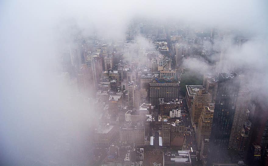 ニューヨーク、エンパイアステートビル、霧、建築、米国、高層ビル、見る