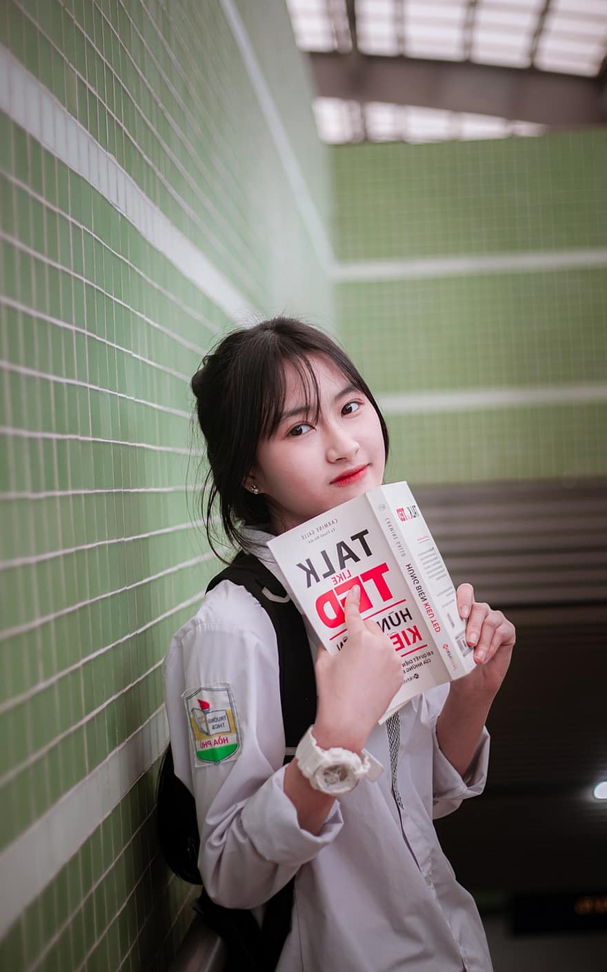 fată, student, model, portret, carte, citind, Modă, frumos, pune, vietnamese, Cat Linh