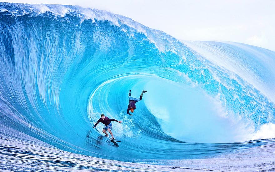 val, surfing, mare, plajă, Surf cu val mare, val mare, surferi, sportiv, sporturi de apa, ocean, apă