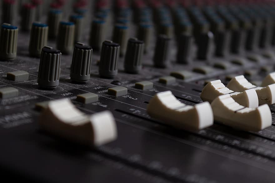 studio mixer, trösta, audio, styrelse, ljud, inspelning, kontrollant, gammal, närbild, Utrustning, blandning