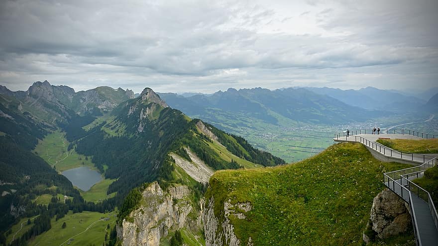 горы, высокогорный, пейзаж, Швейцария, природа, озеро, панорама, Посмотреть, смотровая площадка