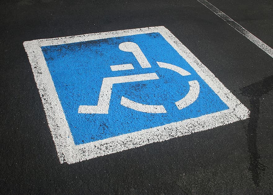 парковка для инвалидов, стоянка, знак, отключен, гандикап, инвалидность, доступность, парковка, мостовая