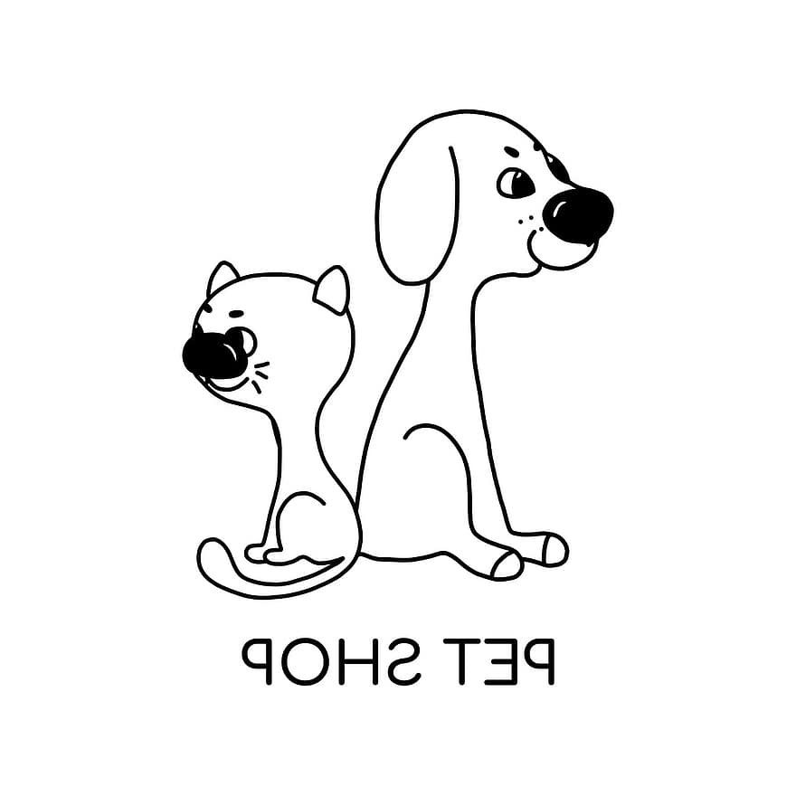 pet, suns, kaķis, veterinārā, kucēns, veikals, logotips, kaķēns, dizains, gudrs, marķējums