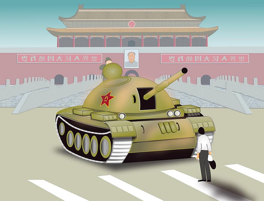Autocraţie, piața Tiananmen, protest, vector, militar, forte armate, ilustrare, bărbați, război, armată, transport