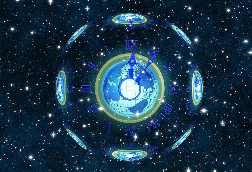 Часы, 5 из 12, одиннадцатый час, звезда, вселенная, Апокалипсис, установка, Стивен Хокинг, время, след, земной шар