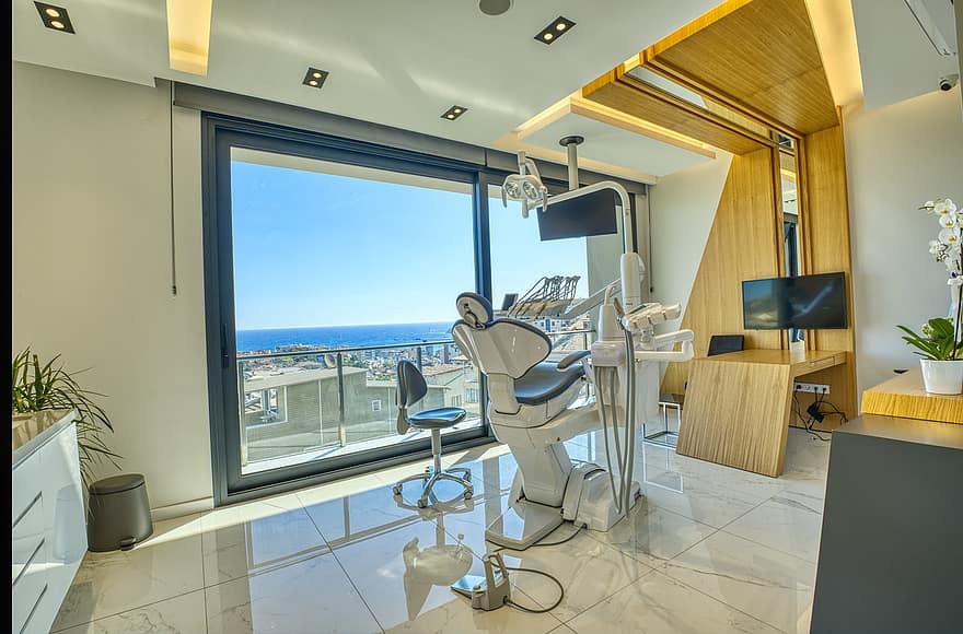 dentista, ortodoncia, equipo, adentro, cuarto doméstico, moderno, ventana, piso, arquitectura, silla, mesa