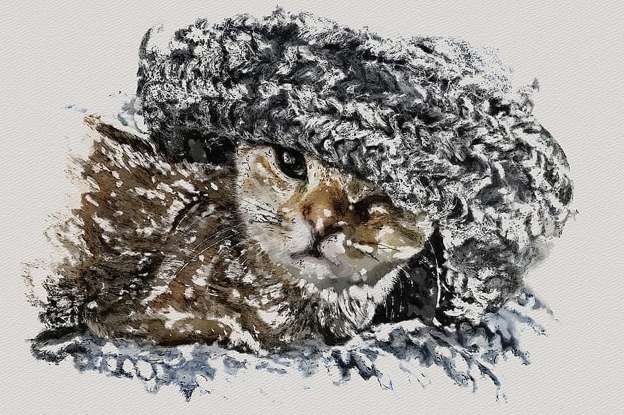 gato, gatito, arte Fotografico, felino, mascota, animal, relajado, lana, suéter, de punto, sombrero
