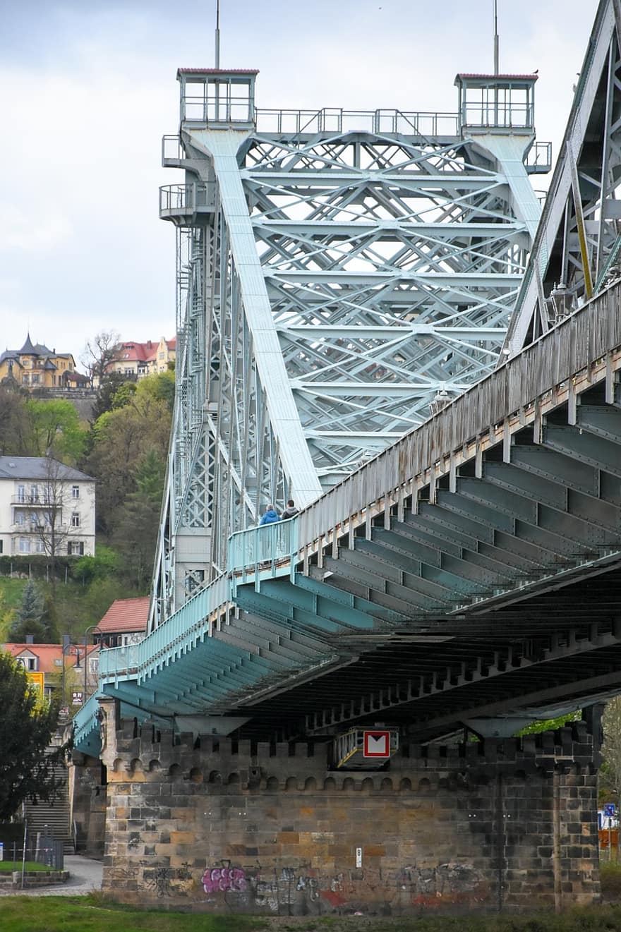 Loschwitz Bridge, Bridge, City, Blue Wonder, River, Steel, Architecture, Structure, Old, Historical, Historic