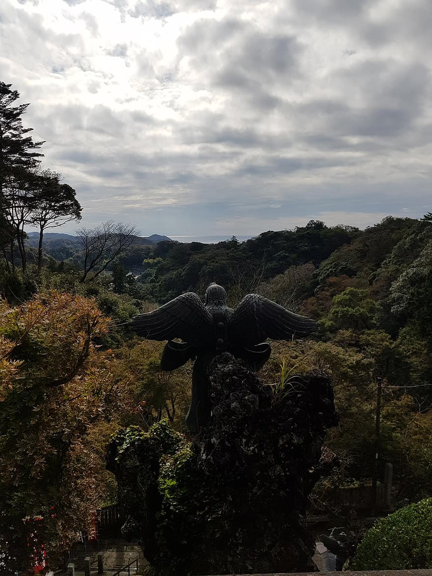 japan, himmel, natur, landskap, tengu, staty, skog