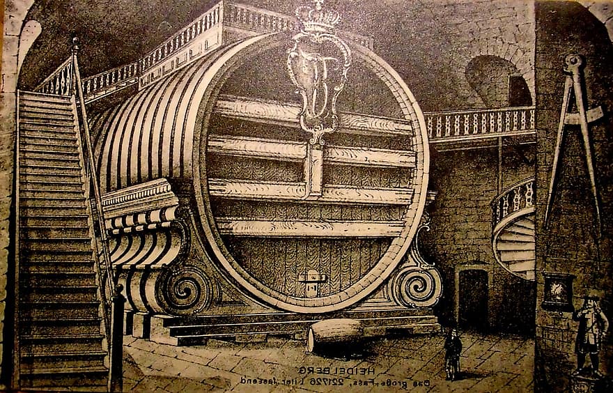 atvirukas, Feldpost, barelį, didelis, 221 726 litrai, Heidelbergas, senas, 1915 m, istoriškai