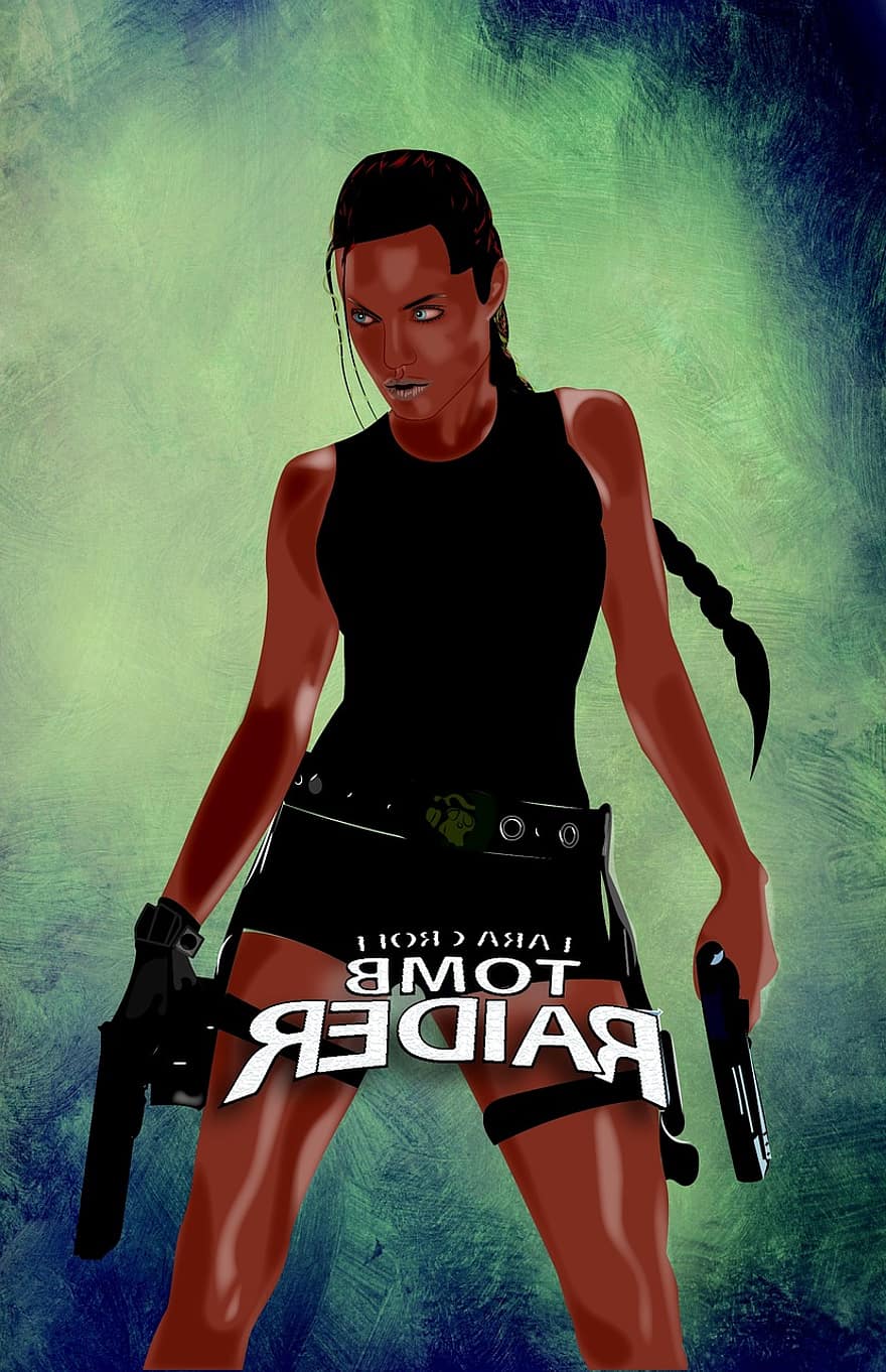Tomb Raider, plakat, kobieta, pistolety, Angelina Jolie